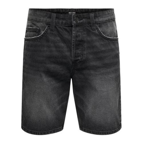 Klassieke Pasvorm Denim Shorts Only & Sons , Black , Heren