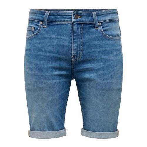 Slim Fit Jeans Shorts Only & Sons , Blue , Heren