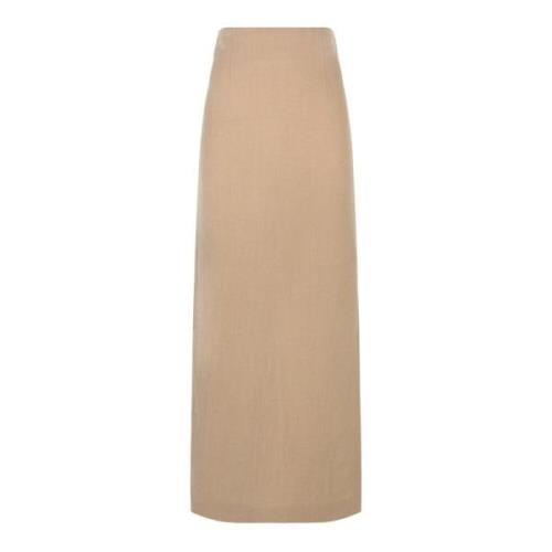 Hoge taille linnen en maagdelijke wol rok Cortana , Beige , Dames