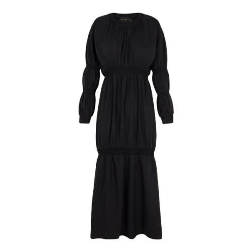 Linnen en zijden midi-jurk Cortana , Black , Dames