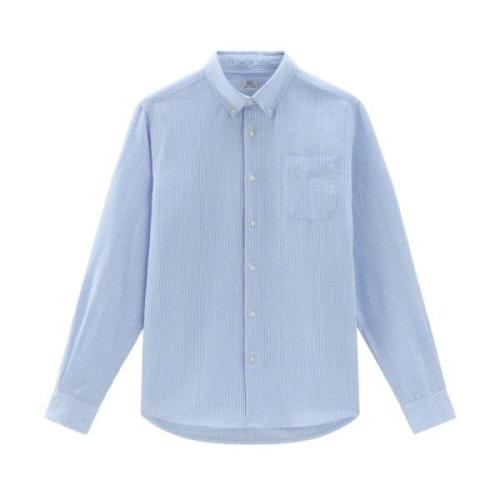Hemelsblauw Gestreept Linnen Overhemd Woolrich , Multicolor , Heren