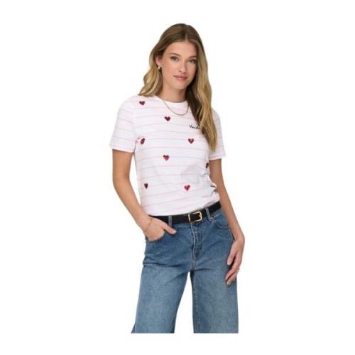 Hart Top Korte Mouw T-shirt Only , White , Dames