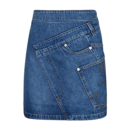 Patchwork Denim Mini Rok JW Anderson , Blue , Dames