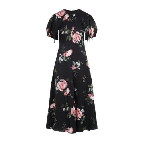 Zwart Rozenprint Midi Jurk Erdem , Multicolor , Dames