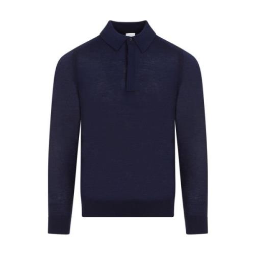 Navy Blue Merino Wool Polo Sweater PS By Paul Smith , Blue , Heren