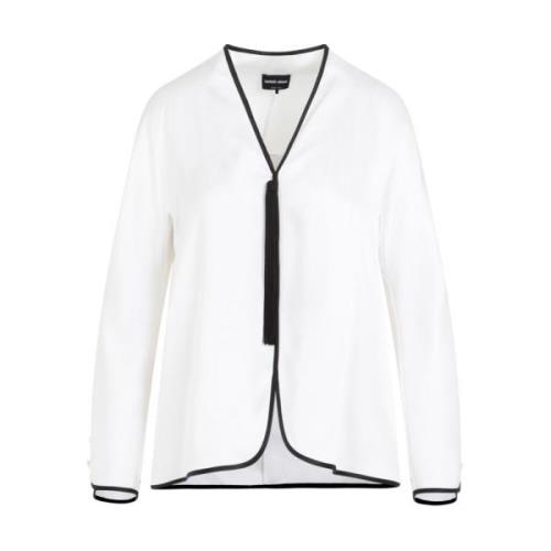 Witte Zijden Shirt V-Hals Lange Mouwen Giorgio Armani , White , Dames
