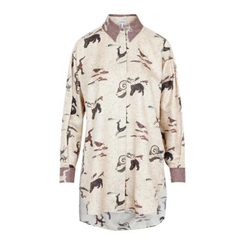 Dierenprint Zijden Shirt Bruin Loewe , Multicolor , Dames