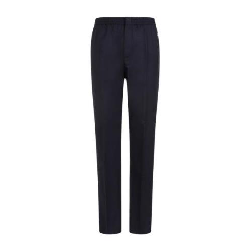 Blauwe Wollen Broek Rechte Pijp Berluti , Blue , Heren