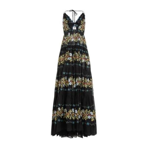 Zwarte Bloemen Maxi Halternek Jurk Etro , Multicolor , Dames