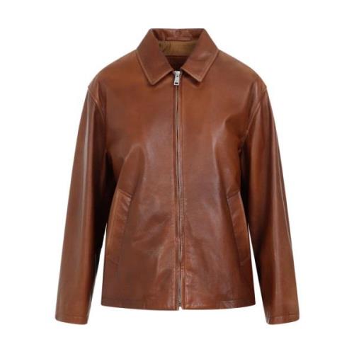 Vintage Bruin Leren Jas Prada , Brown , Dames