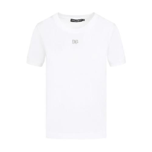 Wit Katoenen T-shirt met Kristal Monogram Dolce & Gabbana , White , Da...