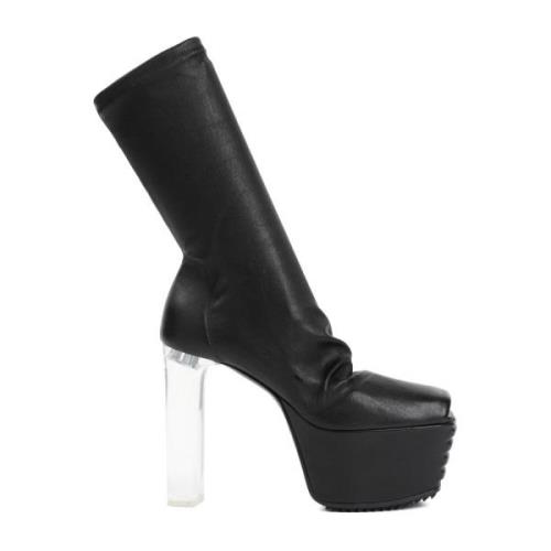 Zwarte Leren Enkellaarzen met Hakken Rick Owens , Black , Dames