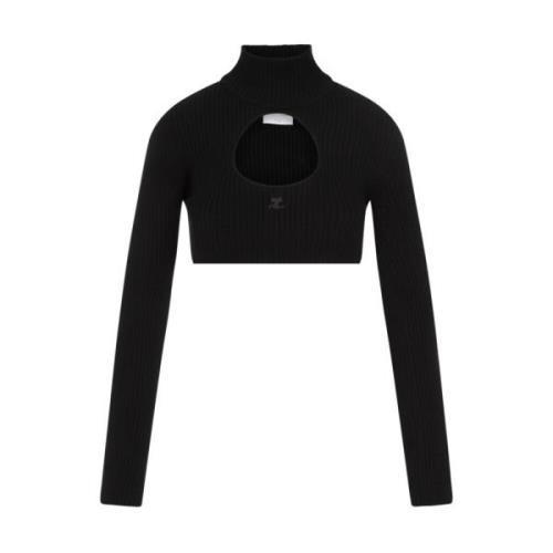 Zwarte Cirkel Mock Neck Cropped Sweater Courrèges , Black , Dames