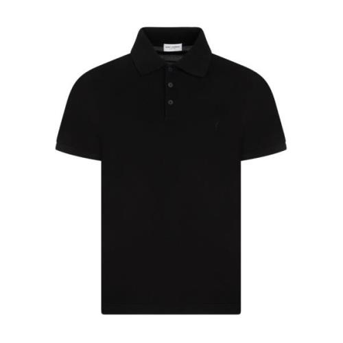 Zwarte Katoenen Poloshirt Saint Laurent , Black , Heren