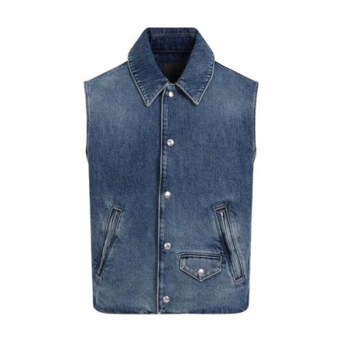Indigo Blue Denim Vest Givenchy , Blue , Heren
