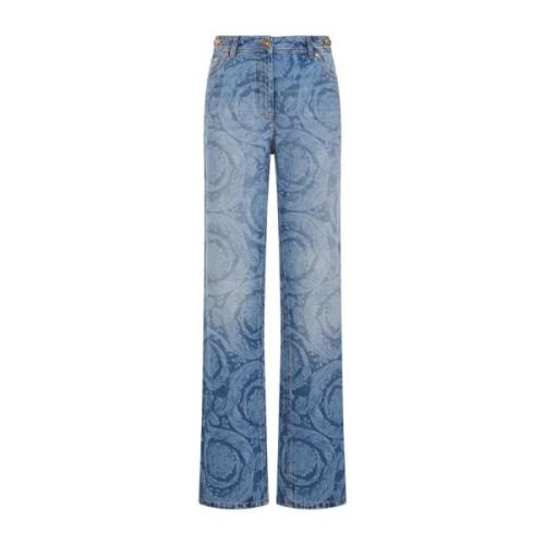 Blauwe Barok Wide Leg Jeans Versace , Blue , Dames