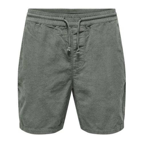 Cord Shorts Comfort Fit Trekkoord Taille Only & Sons , Gray , Heren