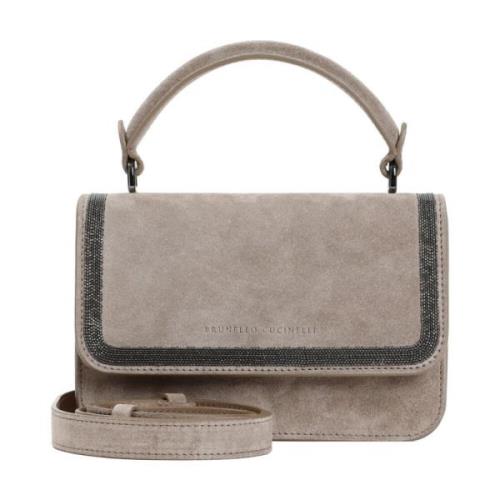 Grijze Suède Leren Handtas Brunello Cucinelli , Beige , Dames