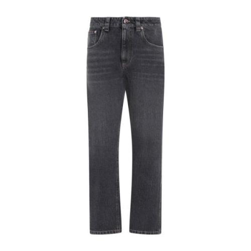 Zwarte stenen katoenen jeans Brunello Cucinelli , Black , Dames