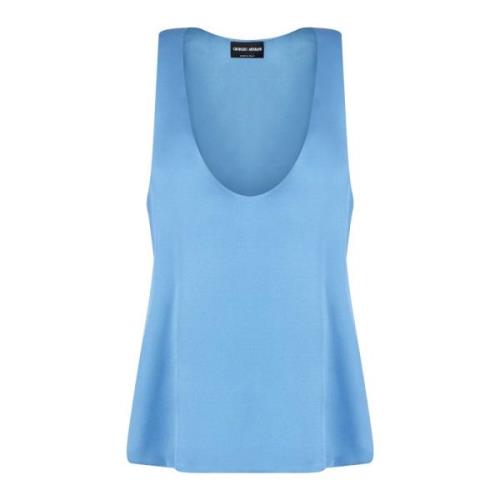 Zijden Mouwloze Ronde Hals Top Giorgio Armani , Blue , Dames