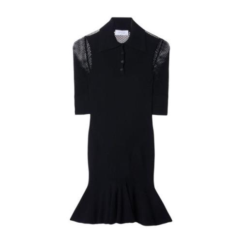 Zwarte Polo Jurk Gebreid Punt Off White , Black , Dames