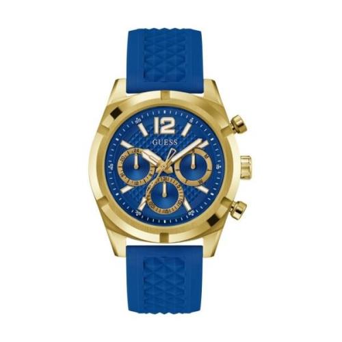 Weerstand Multifunctioneel Blauw Goud Horloge Guess , Blue , Heren