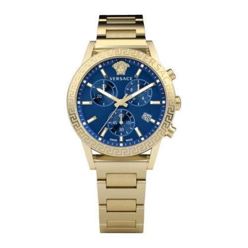 Sport Tech Chronograaf Goud Blauw Horloge Versace , Yellow , Dames