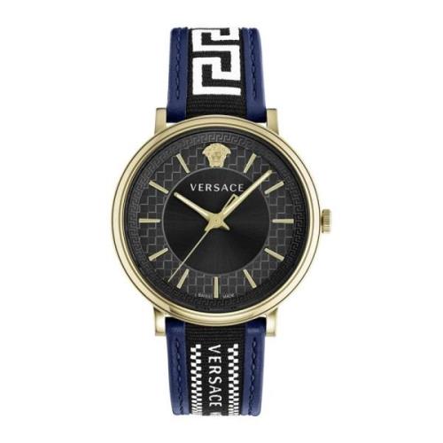 V-Circle Herenhorloge Blauw Leer Versace , Yellow , Heren