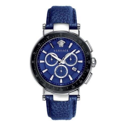 Mystique Chrono Leren Band Horloge Versace , Blue , Heren