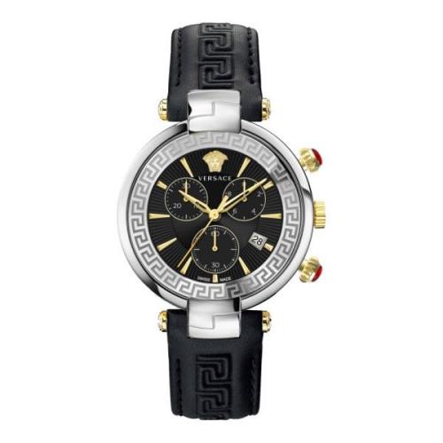 Heren Chrono Leren Armband Horloge Versace , Gray , Heren