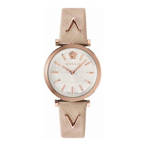 V-Twist Ivoor Leder Zilver Roségoud Horloge Versace , Pink , Dames
