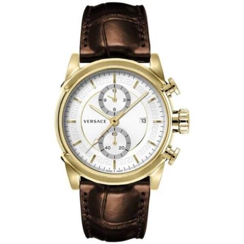 Chrono Urban Bruin Lederen Goud Staal Horloge Versace , Yellow , Heren