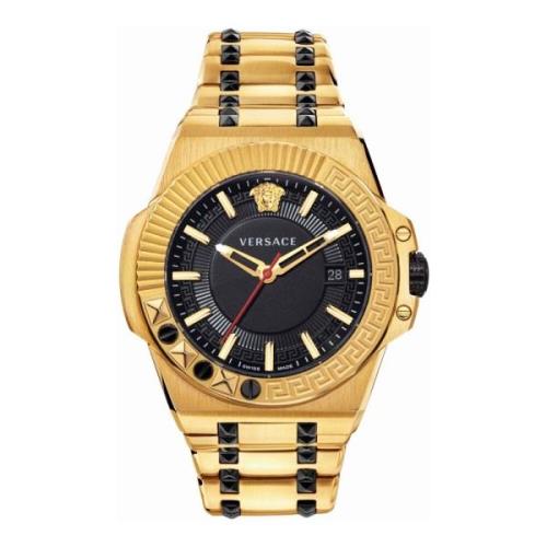 Chain Reaction Horloge Zwart/Goud Versace , Yellow , Heren