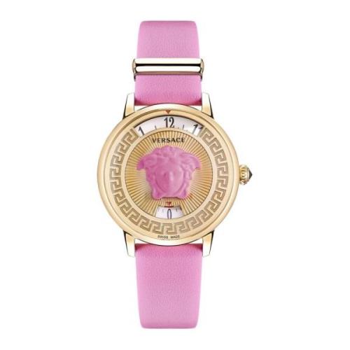 Medusa Icon Leren Horloge Roze Goud Versace , Pink , Dames