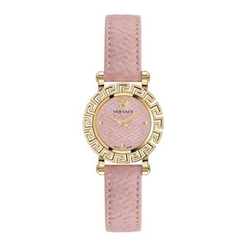 Greca Glam Leren Horloge Roze Goud Versace , Pink , Dames