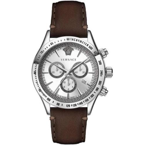 Klassieke Chrono Bruin Lederen Zilver Stalen Horloge Versace , Gray , ...