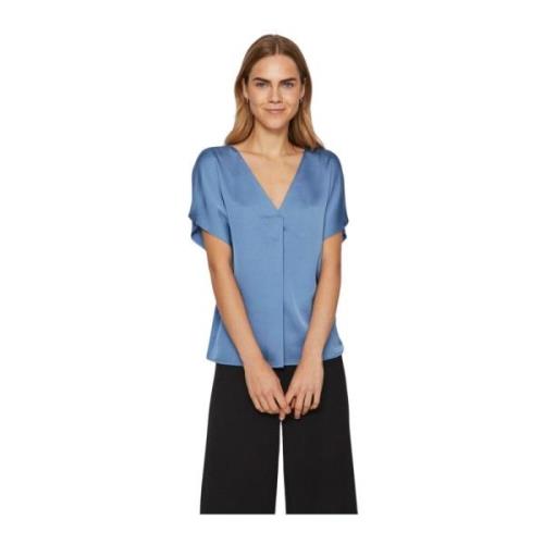 Satin V-Neck T-Shirt Vila , Blue , Dames