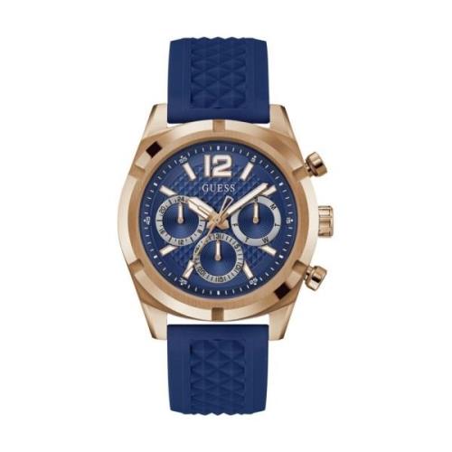Weerstand Multifunctioneel Blauw Roségoud Horloge Guess , Blue , Heren
