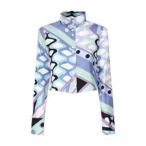 Luxe Zijden Blauwe Blouse Emilio Pucci , Multicolor , Dames