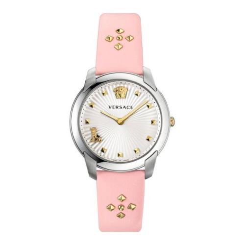 Audrey V. Roze Lederen Zilveren Horloge Versace , Multicolor , Dames
