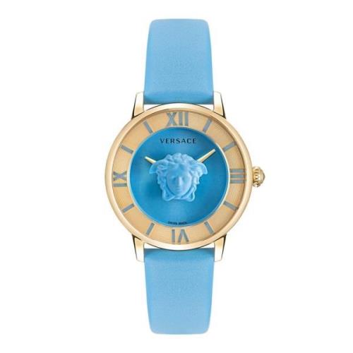 La Medusa Leren Band Horloge Versace , Blue , Dames