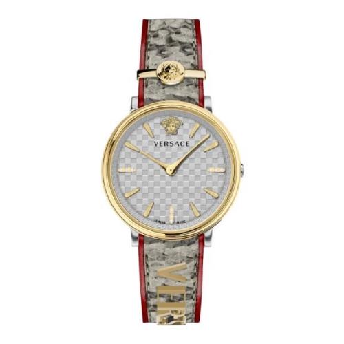 V-Circle Leren Horloge met Logo Versace , Multicolor , Heren