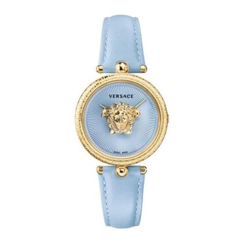 Blauw Lederen Gouden Stalen Horloge Versace , Multicolor , Dames