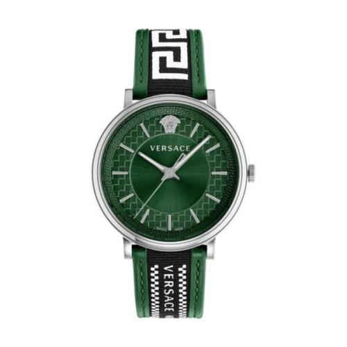 Militair Groene Wijzerplaat Leren Horloge Versace , Multicolor , Heren