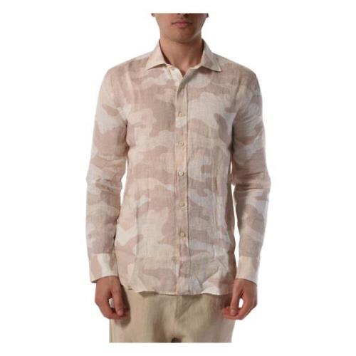 Camouflage Print Shirt Verhoog Casual Stijl 120% Lino , Beige , Heren