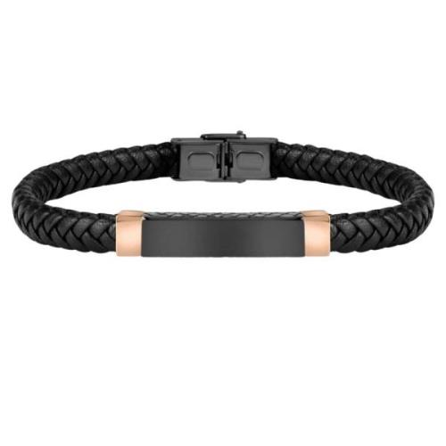 Heren Leren Gevlochten Armband Zwart Roségoud Sector No Limits , Black...