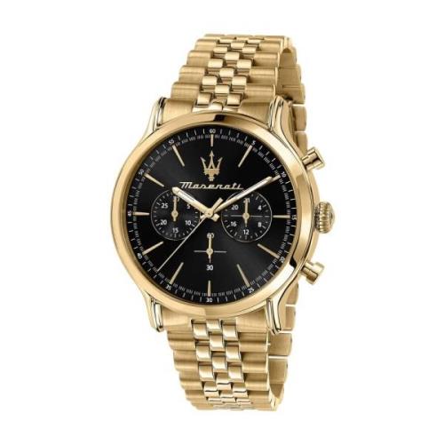 Stalen Quartz Horloge, Zwarte Kast, Gouden Band Maserati , Yellow , He...