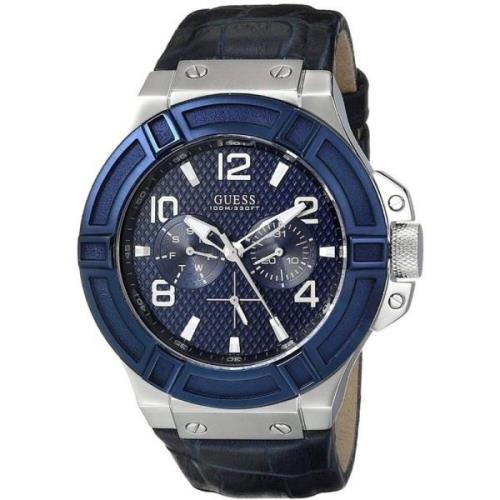 Blauw Leren Multifunctioneel Horloge Rigor Guess , Multicolor , Heren