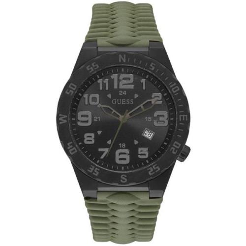 Groene Siliconen Band Kwarts Horloge Guess , Green , Heren