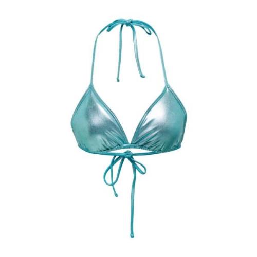 Glanzende Driehoek Bikini Top Only , Blue , Dames
